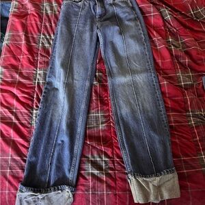 Mango Women's Blue Pinstripe Straight Jeans